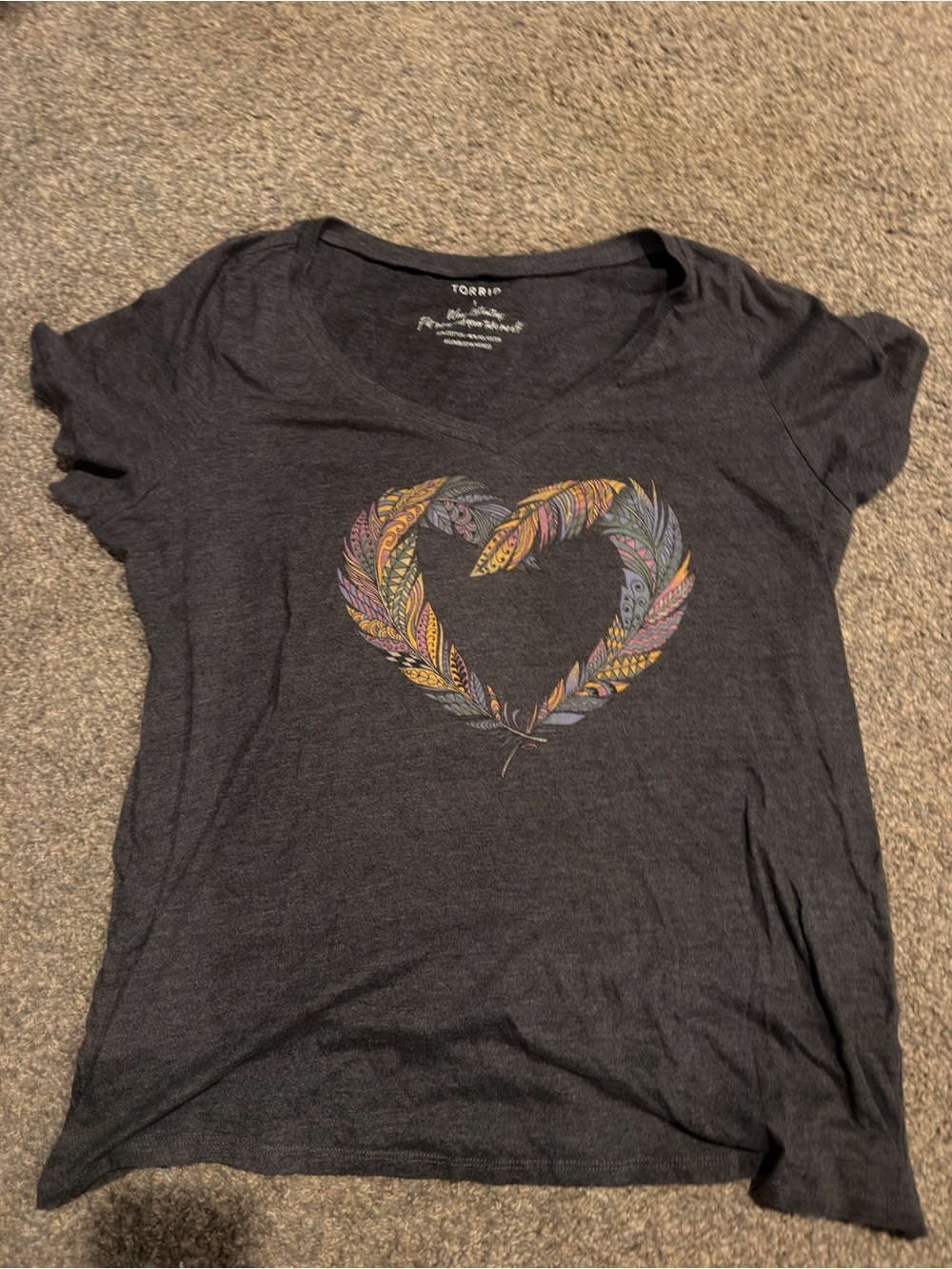 torrid Charcoal V-Neck Tee with Multicolor Feather Heart